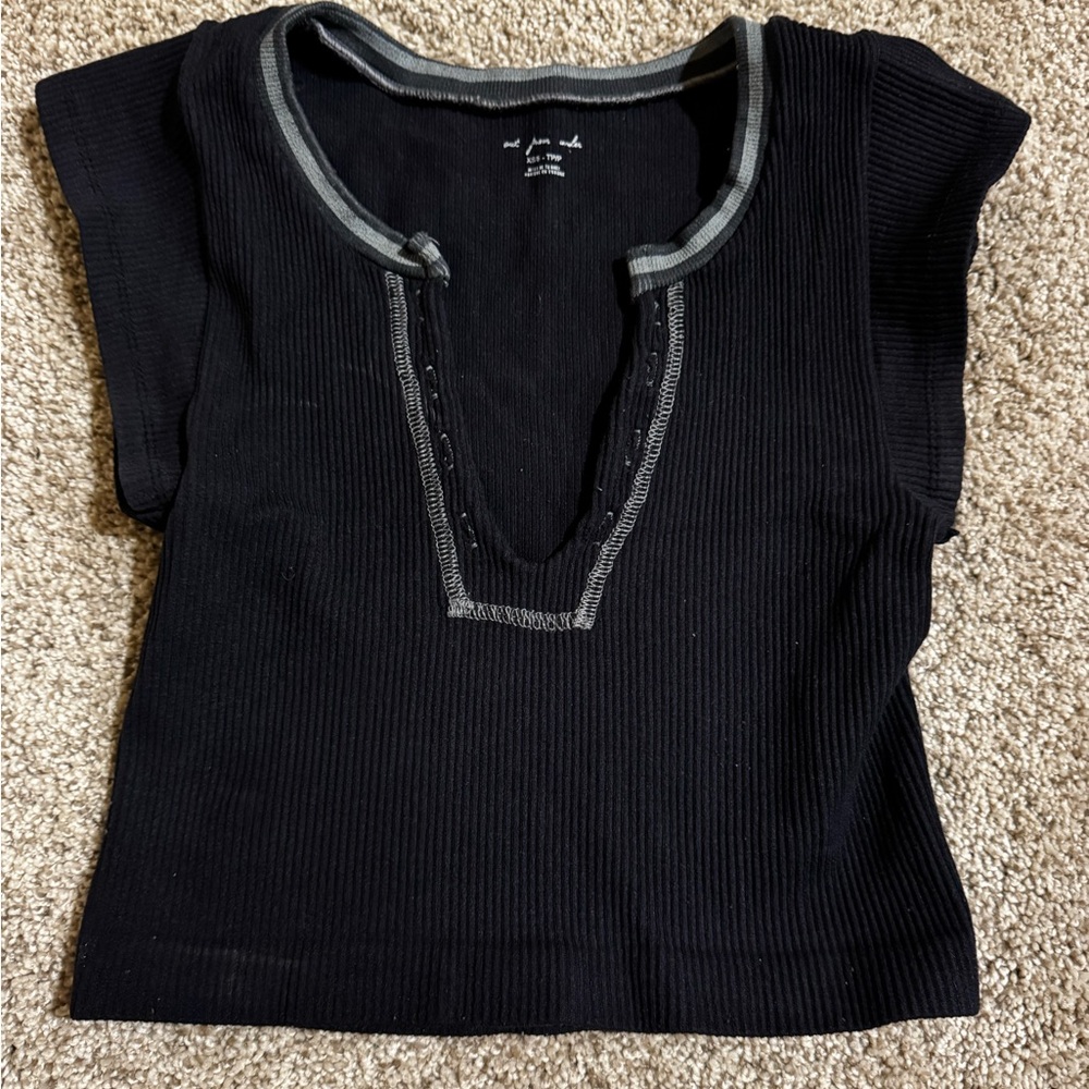 Urban Outfitters Black Ribbed Crop Polo Top